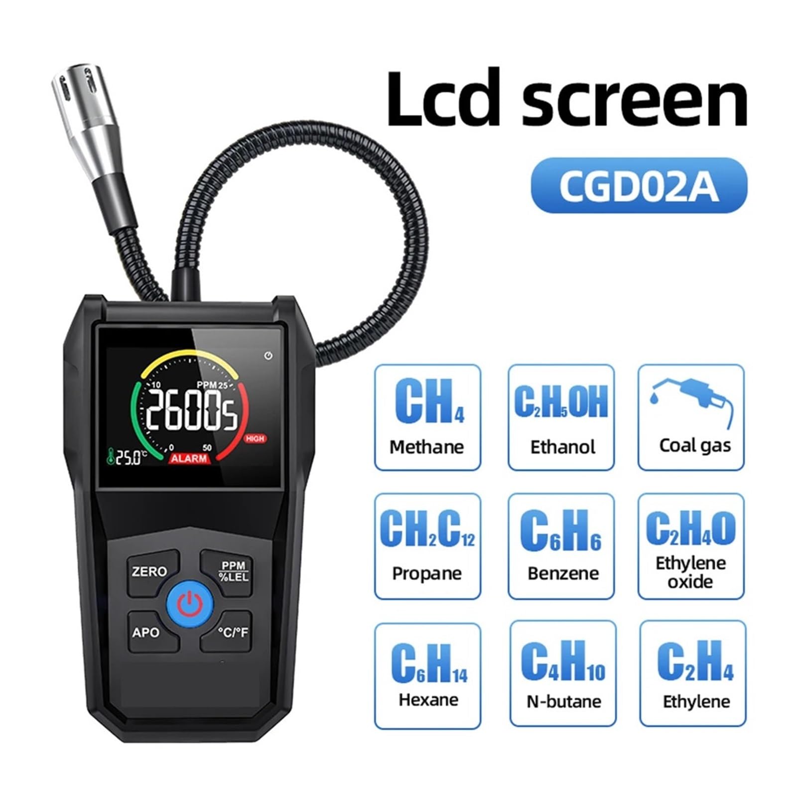 Analizador de Combustión, Detector de gas combustible Probador de fugas de gas de alta precisión VA Pantalla inversa Alarma de luz y sonido Monitor de gas inflamable