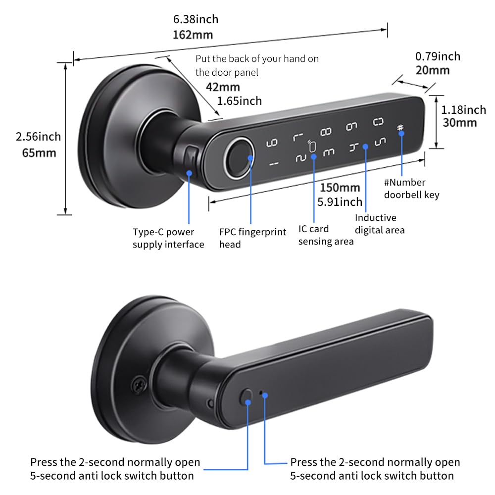 NEWFUN Cerradura Puerta Exterior Inteligente，Cerradura Con Huella Digital，Cerradura Wifi，Con llave, tarjeta llave, APP Bluetooth para cerraduras de puertas, resistente al agua para puertas de 35-50 mm