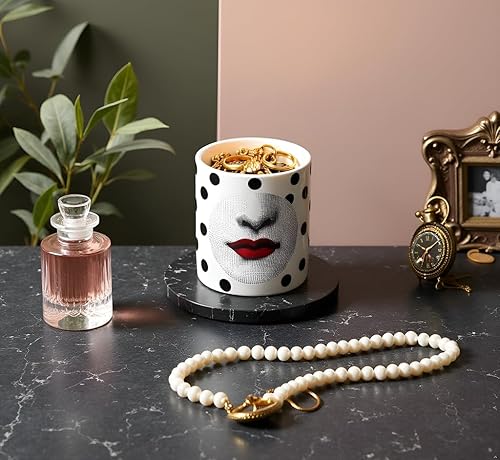 Miniatura 9 de AlphaDesignLuxe Portavelas italiano hecho a mano, jarrón de arte moderno con diseño de cara femenina, elegante tarro de aromaterapia para decoración