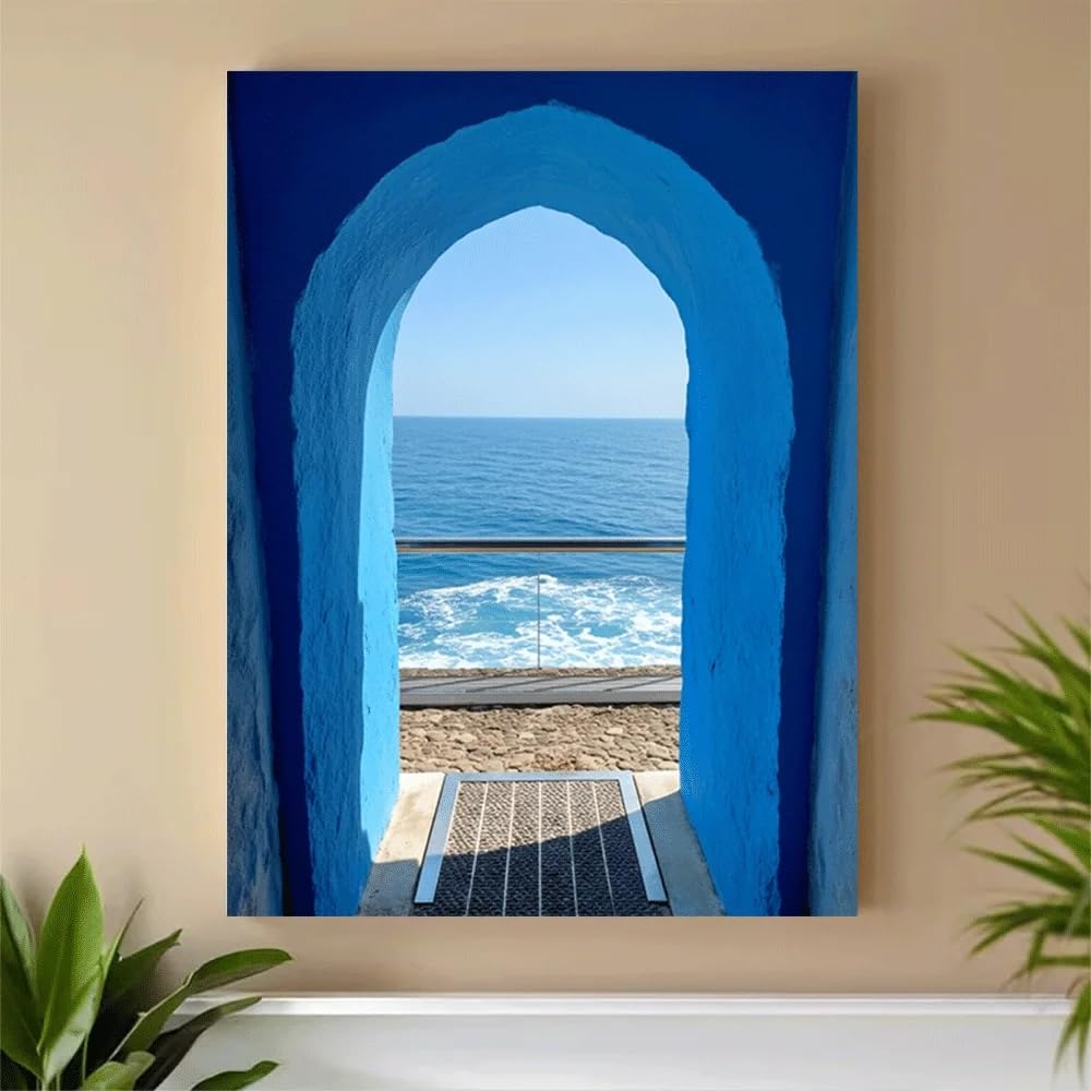 GOSRD Canvas poster Blue Arch Ocean View Coastal Beach Scene Wall Art Canvas Print summer(70x100CM/Frameless)