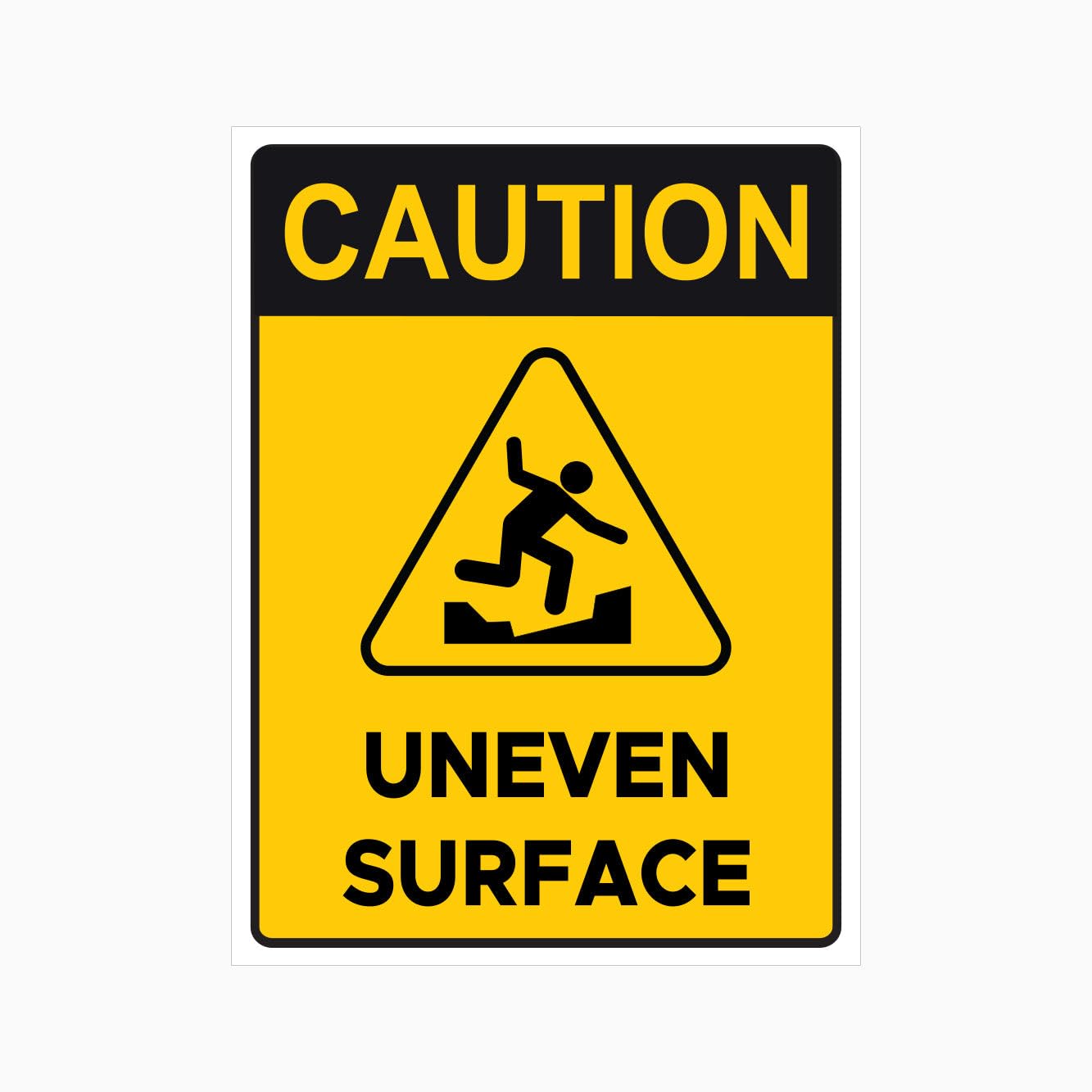 UNEVEN SURFACE Sign, 12x8 Metal Tin Sign, trip caution for uneven ground in workplaces and outdoor paths.