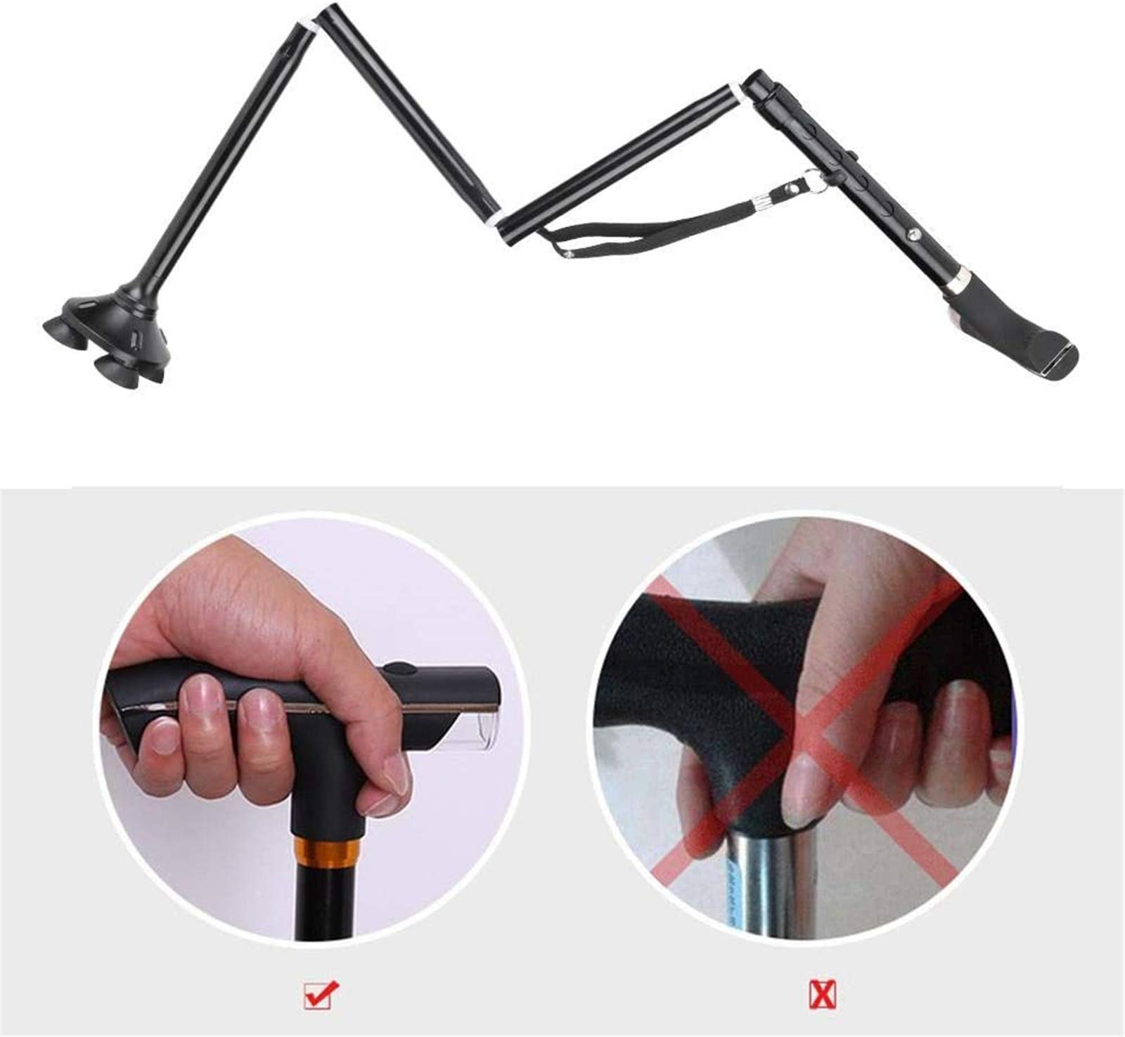 Bastón para Caminar de Cuatro Patas, bastón Plegable con luz LED, Alturas Ajustables, Ideal para discapacitados y Ancianos, bastón de Ayuda a la Movilidad Star of Light