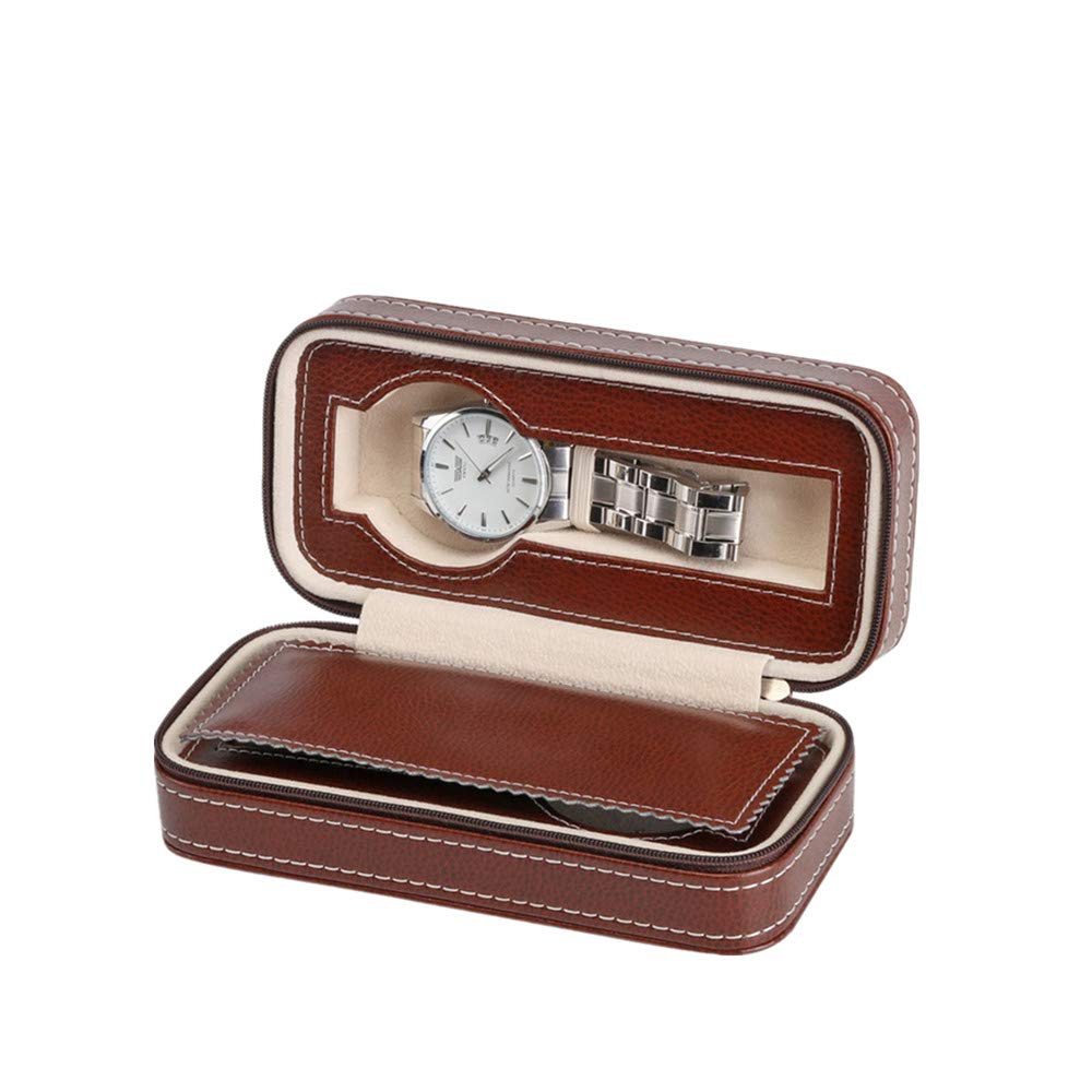 Chlyuan-hm Watch Storage Case Watch Storage Display Box Leather Case Faux Storage Case 2 Grids for Men and Women