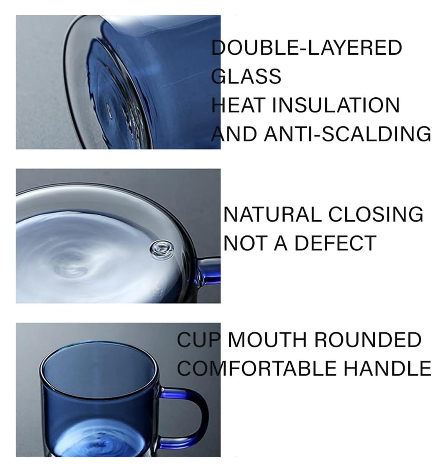 Doppelwandiges Kaffeetassen-Set aus Glas mit Henkel, wiederverwendbare isolierte Kaffeetasse, farbige Trinkgläser, Weingläser, Glasgeschirr, Trinkgläser, Teetasse, 250 ml/9 oz(Four Piece Set)