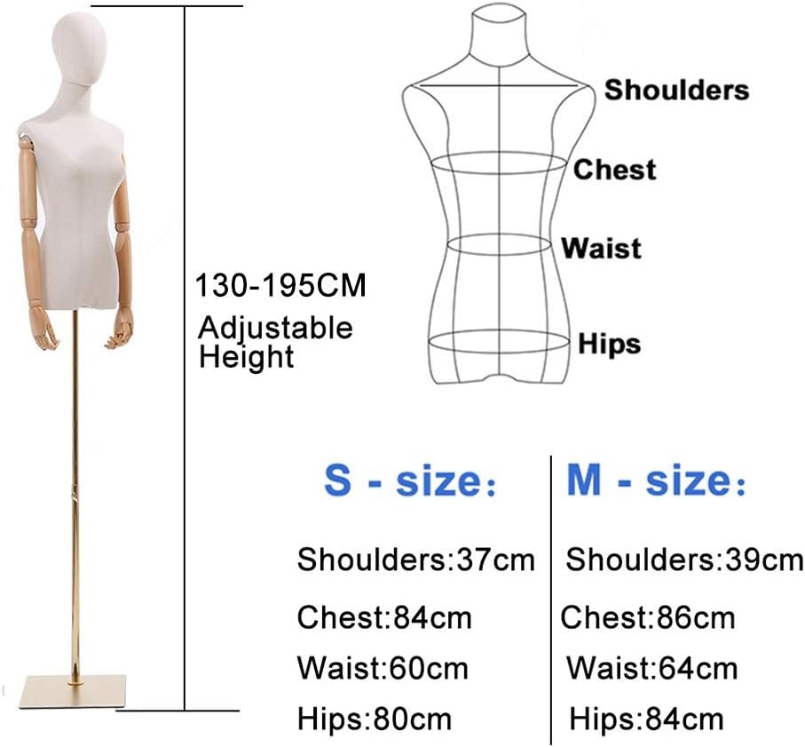 Female Mannequin Dress Form for Heavy Bridal Gown Wedding Dress Clothing Display, with Head, Flexible Arms and Gold Metal Base Stand (Tripod Base Stand S)