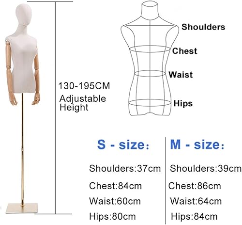 Miniatura 2 de HXYONGN Female Dress Form Mannequin Adjustable Height with Tripod Stand, Large Woman Body Torso Clothing Display, Easy Assembly Interesting(Gold-S)