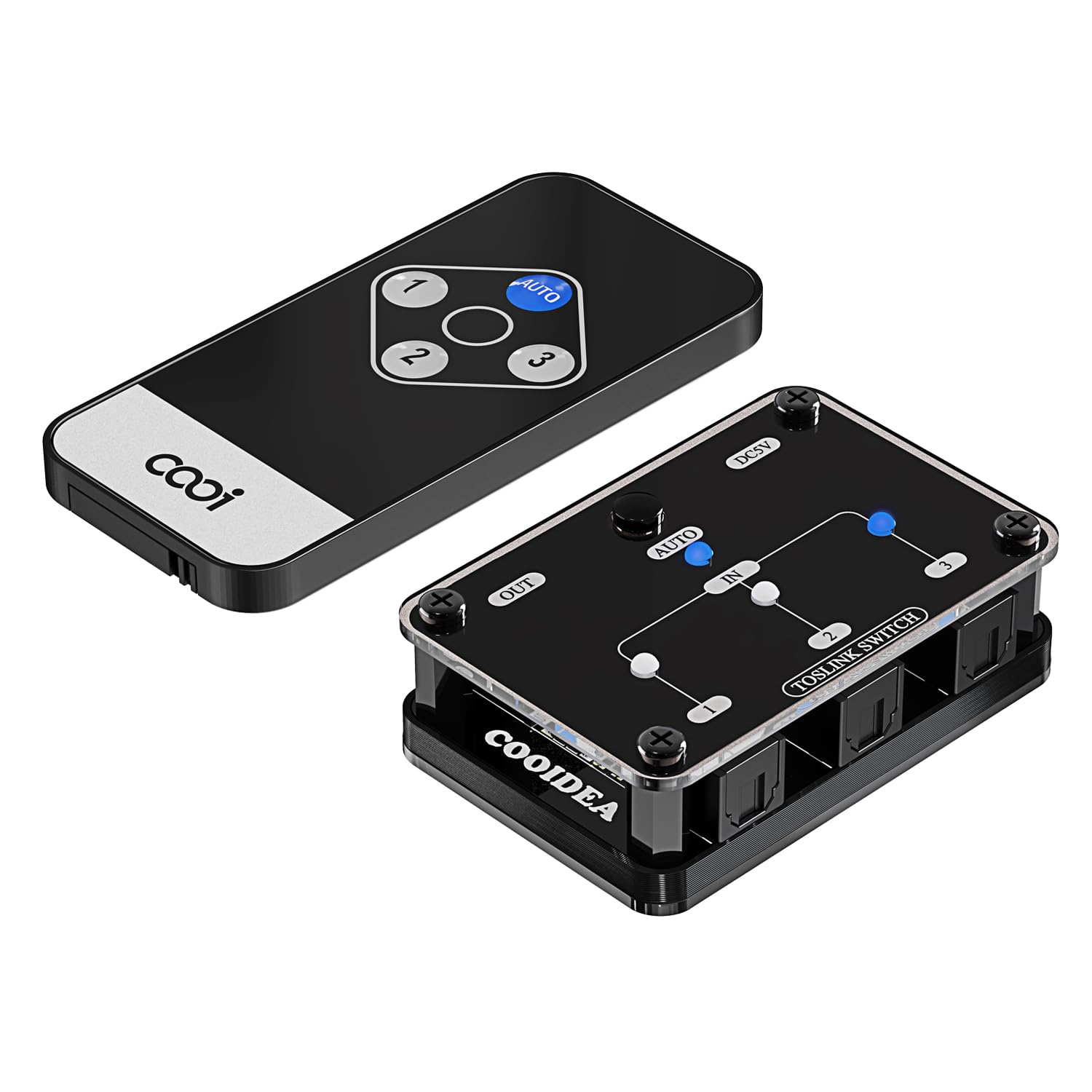 cooideaUpgraded SPDIF Toslink Automatic Switch Digital Optical Switcher 3x1 with Wireless Remote Control Supports 192k/24Bit PCM2.0 DTS Dolby-AC3 Compatible with TV/Xbox/Blu-Ray Player/PS