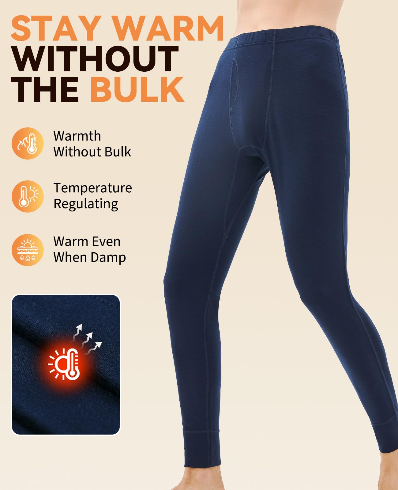 Merino Protect 100% sous Vetement Merinos Homme Pantalon Thermique Épais Doux Long sous-Vêtements pour Randonnée Safari