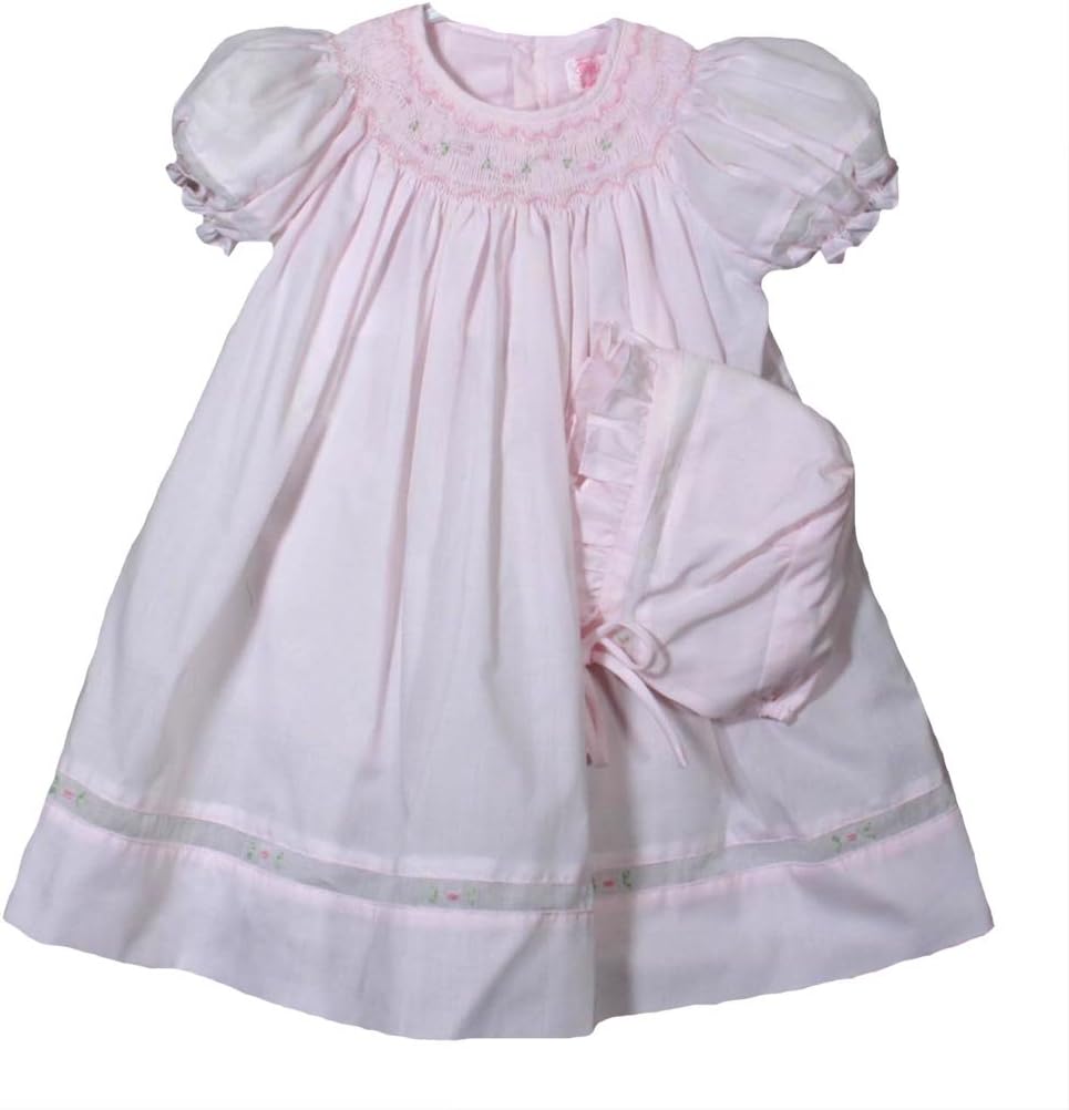 Petit Ami Girl's Smocked Dress with Embroidered Insets & Bonnet 9 Months
