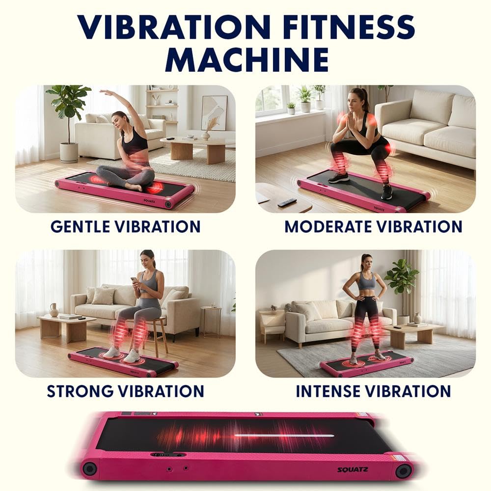 Squatz Tapis Roulant 2-in-1 con Manubrio e Pedana Vibrante, Tapis Roulant Salvaspazio, Walking Pad Display LED, Supporto Tablet, Motore Silenzioso 746 Watt, Telecomando, per Casa e Ufficio, Rosa