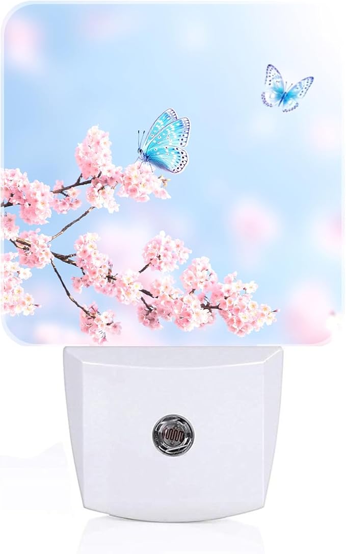 FSHVQKD Groovy Butterfly and Flower Night Light,Plug Into Wall for Boys Girls Bedroom Decorative Square Night Light Lamp 0.5w Sleep Friendly