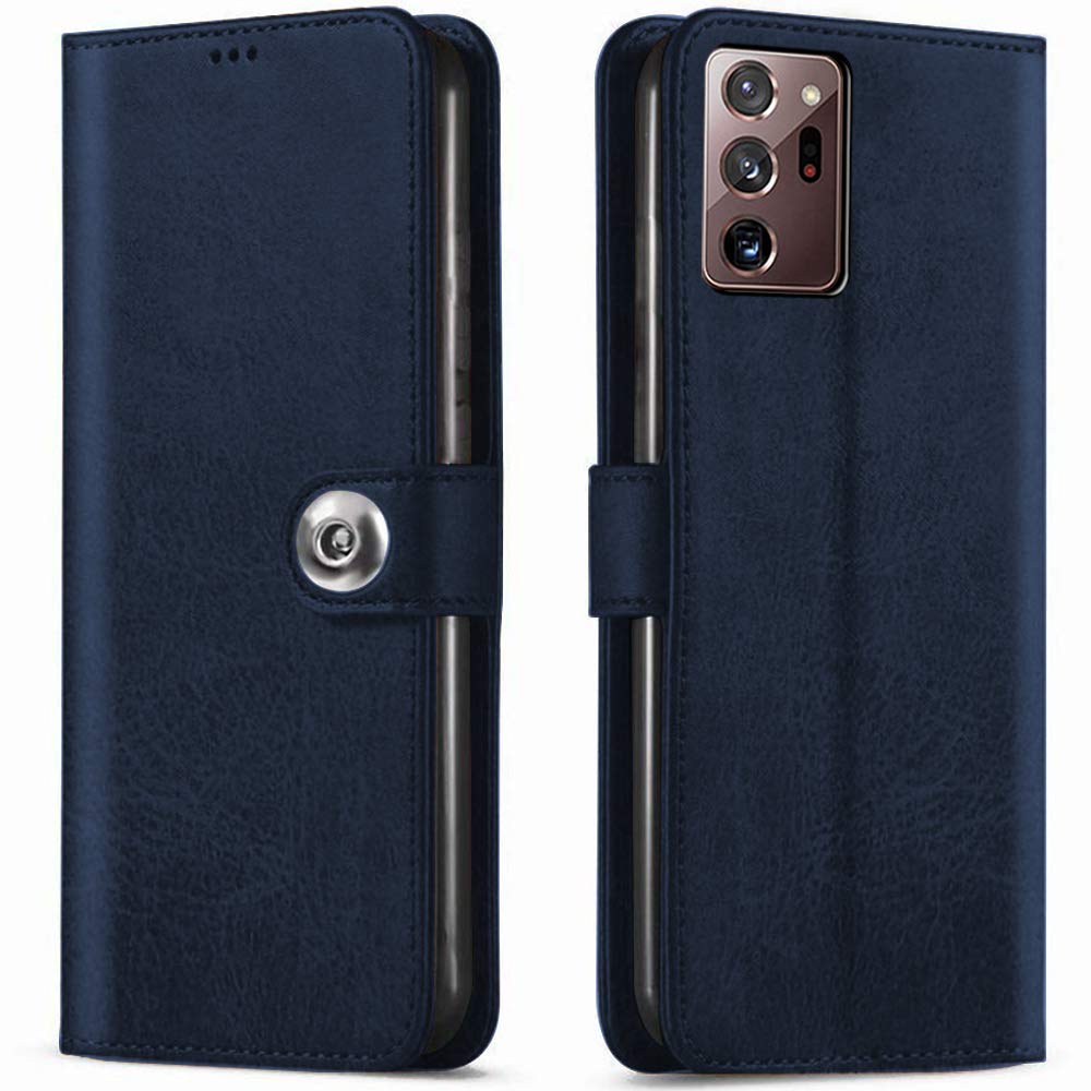 TheGiftKart Flip Cover Back Case for Samsung Note 20 Ultra 5G| Genuine Leather Finish | Designer Button Magnet Closure | in-Built Stand & Inside Pockets | Wallet Style Flip Cover (Faux Leather Blue) (B08GS47S7Y) Amazon Price History, Amazon Price Tracker