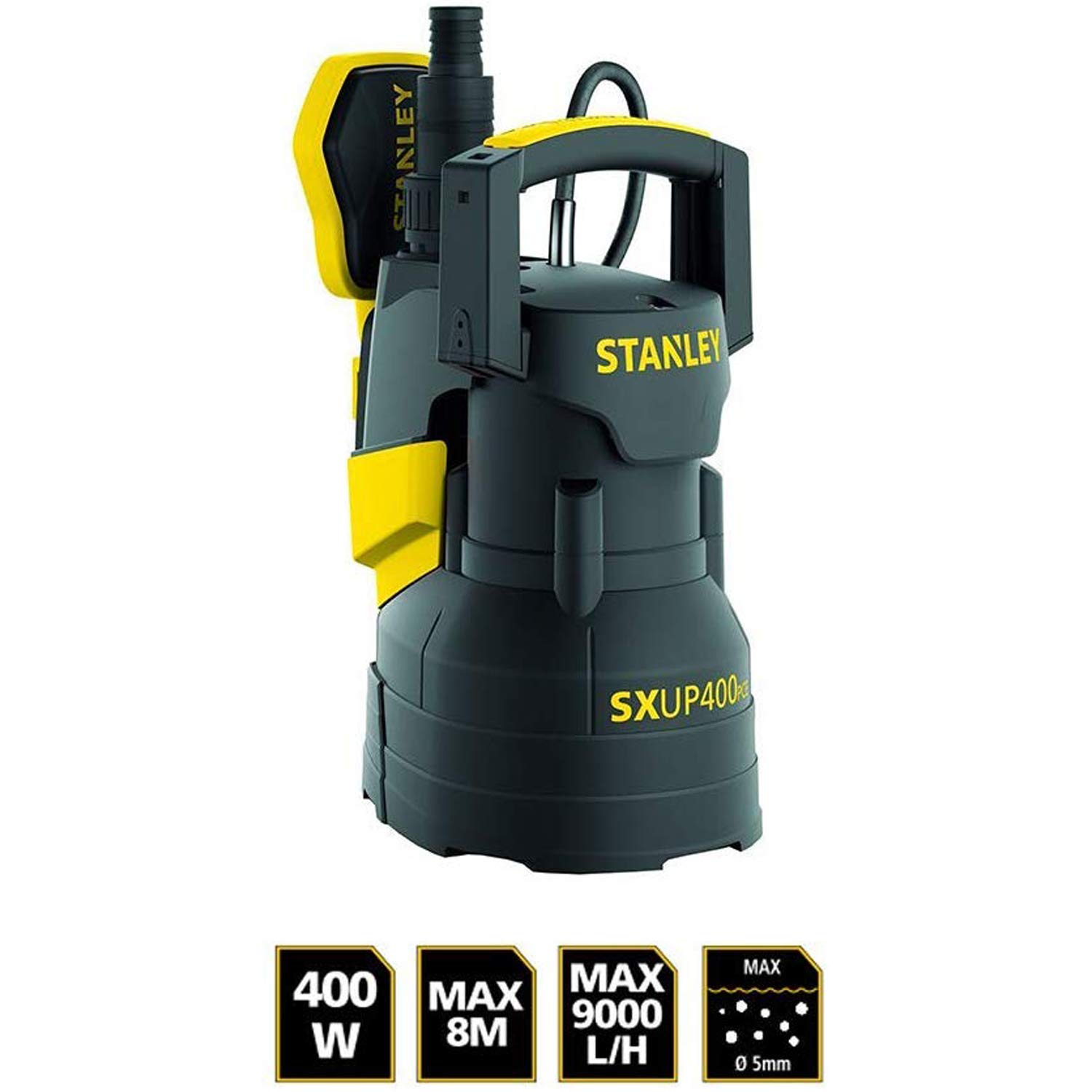Stanley Pompe Immergée SXUP400PCE pour Eaux Claires (400 W,Débit max. 9.000 l/h,Hauteur d'élévation max. 8 m)