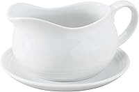 HIC Hotel Gravy Boat with Saucer - 24oz Fine Porcelain for Gravy, Au Jus, Sauces & Holiday Serving