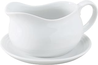 HIC Hotel Gravy Boat with Saucer - 24oz Fine Porcelain for Gravy, Au Jus, Sauces & Holiday Serving