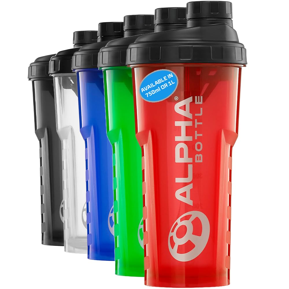 Alpha Designs Men's Red Protein Shaker Bottle 750Ml - 0.75L Heavy Duty Gym Bottle For Protein Shakes - Leakproof Screw Cap