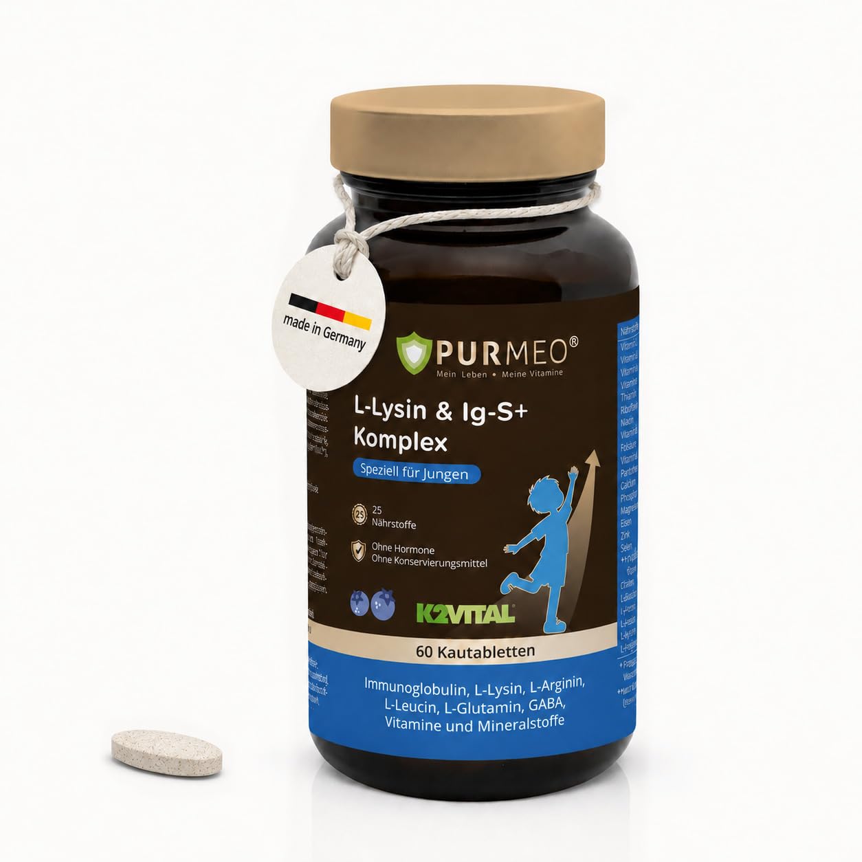 Purmeo L-Lysin & Ig-S+ Komplex Jungen | Nahrungsergänzung für Kinder & Jugendliche