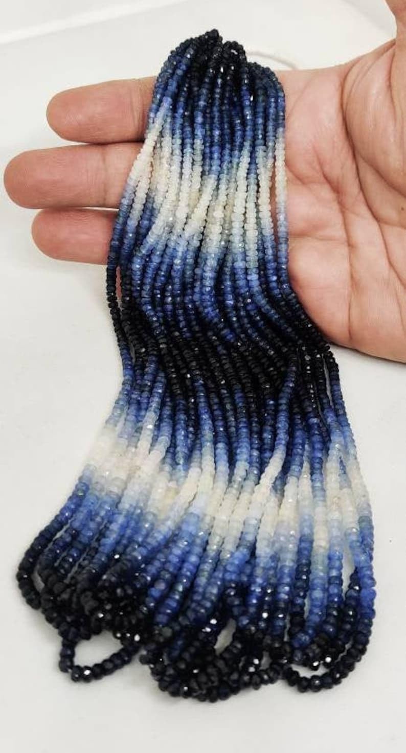 Saphir bleu naturel en perles rondelles à facettes 3x4mm pour création de bijoux DIY