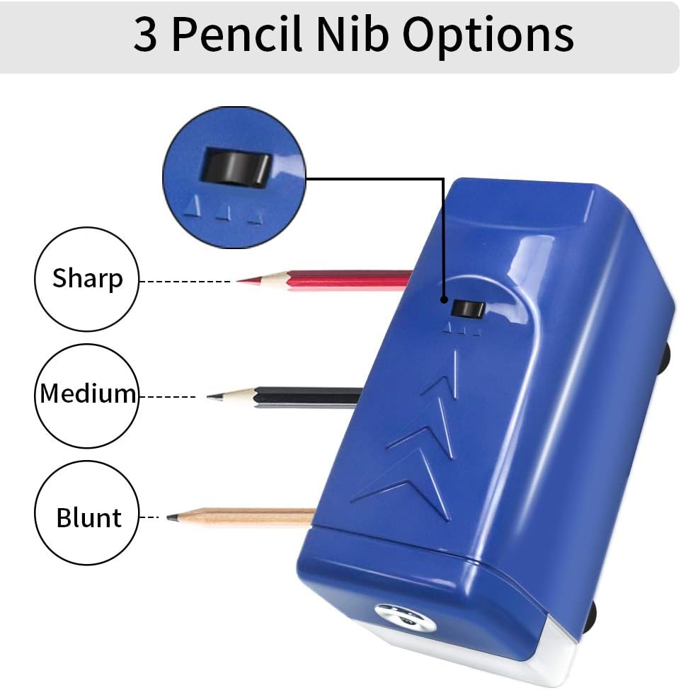 AFMAT Electric Pencil Sharpener Heavy Duty, Auto Stop Colored Pencil Sharpener for No.2/Colored Pencils(6.5-8mm), Fast Sharpen Helical Blade, School/Office/Home, Plug-in Sharpener, Blue