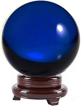 Amlong Crystal 8 inch 200mm Blue Crystal Ball Including Wooden Stand and Gift Package