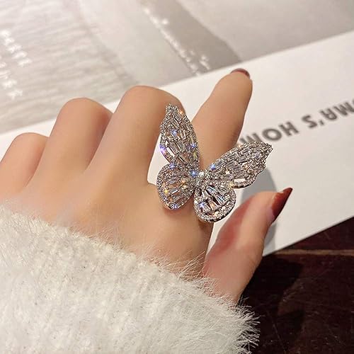 Miniatura 2 de Aimimier - Anillo de mariposa con circonita cúbica, anillo de nudillos de cristal brillante, joyería de boda para mujeres y niñas (plateado),