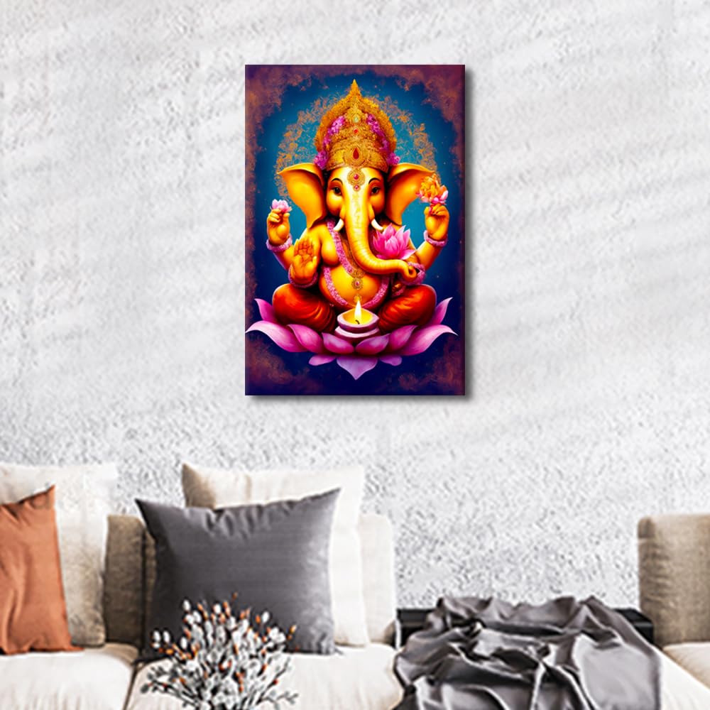 Indian Wall Art Pictures for Living Room Framed Ganesha the Lord of Wisdom Paintings Hinduism God Pictures Wall Art Canvas Contmeporary Artwork Home Decor Giclee Gallery-wrapped 24x16 in - Image 4