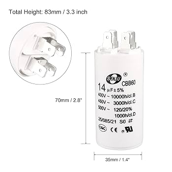 とこけん BOXONLY CBB60 14uF Run Capacitor Double Insert 450V AC 25