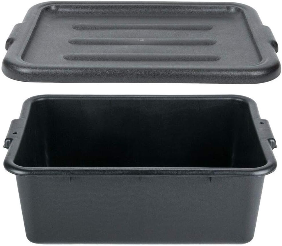 COLIBYOU 6 Pack 20" x 15" x 7" Black Polypropylene Bus Dish Plastic Restaurant Tub w/Lid of Set