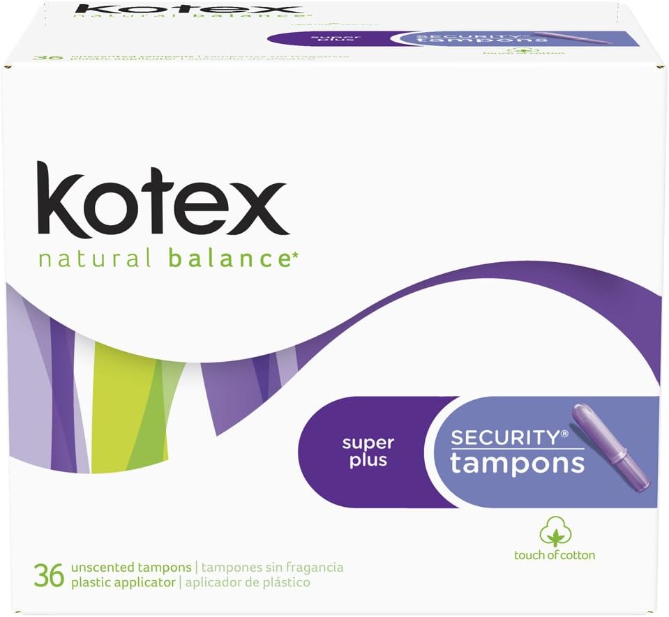 Kotex Natural Balance Security Tampons, Super Plus Absorbency, Double Pack, 36 ct. (Pack of 6)
