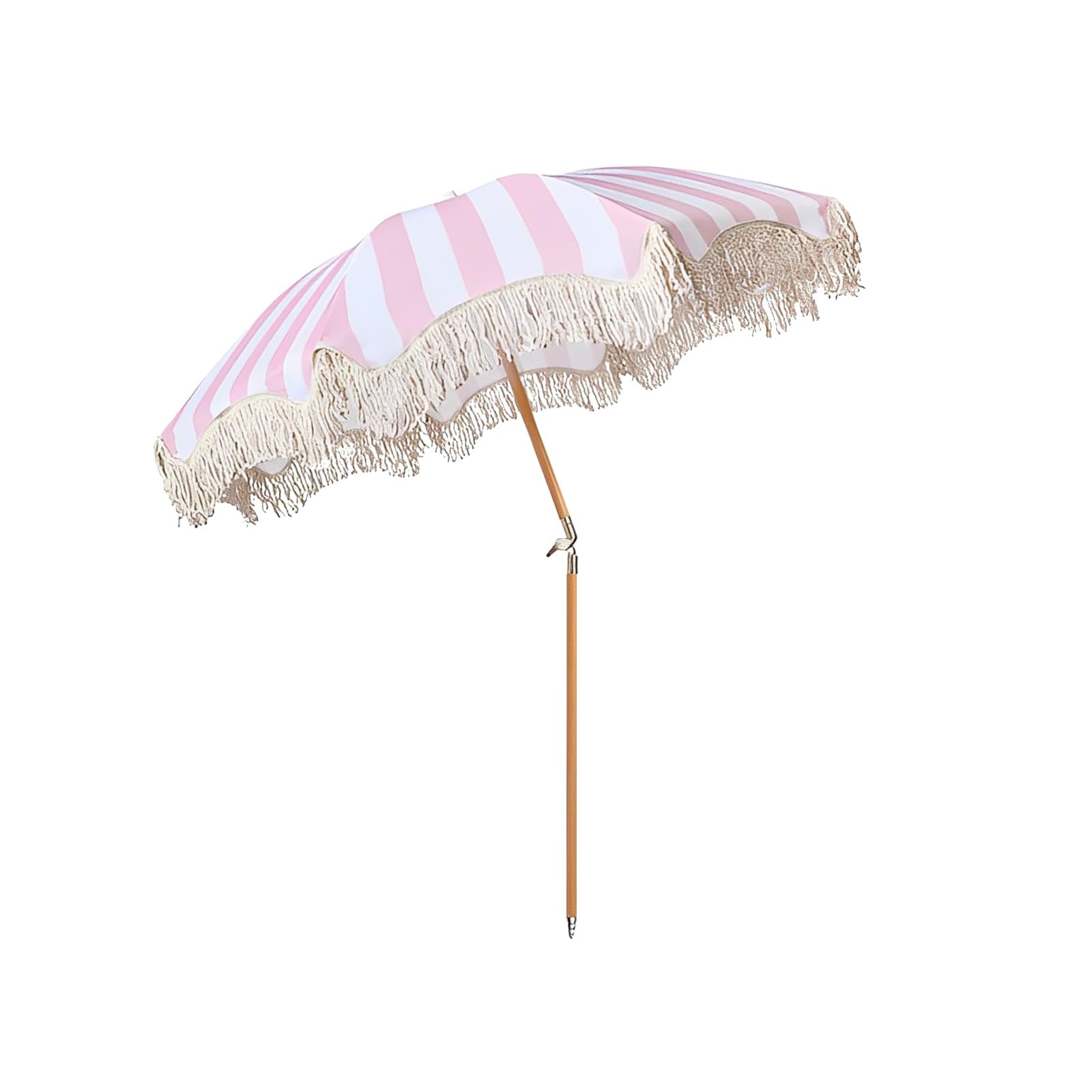 Sombrilla de patio a rayas rosas con flecos, sombrilla de playa para vacaciones, protección UV50+, paraguas al aire libre, impermeable, inclinable, portátil, sombrilla de piscina de 180 cm, paraguas