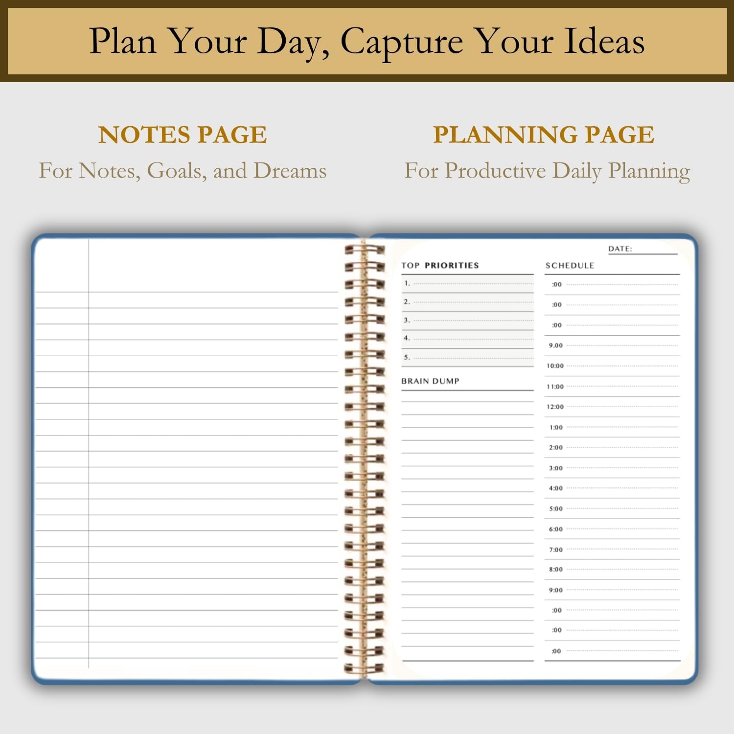 Undated Daily Planner - Time Blocking Planner & ADHD Planner. To Do List, Hourly Schedule, Daily and Monthly Agenda. Time Management & Productivity Planner. Spiral Hardcover Notebook. A4.