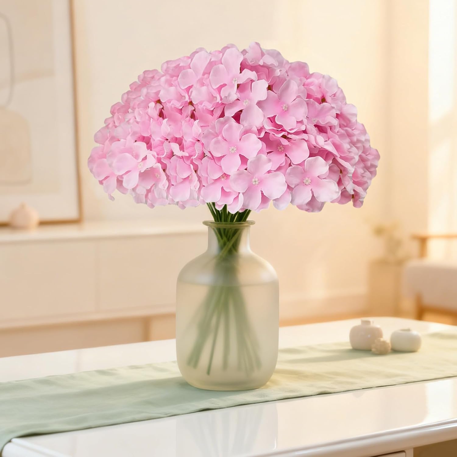 20 Pcs Pink Hydrangea Artificial Flowers Bulk, Faux Hydrangea Flowers Heads, Artificial Fake Silk Hydrangea Flowers with Stems, Pink Flowers Artificial for Decoration Wedding Décor - Image 3