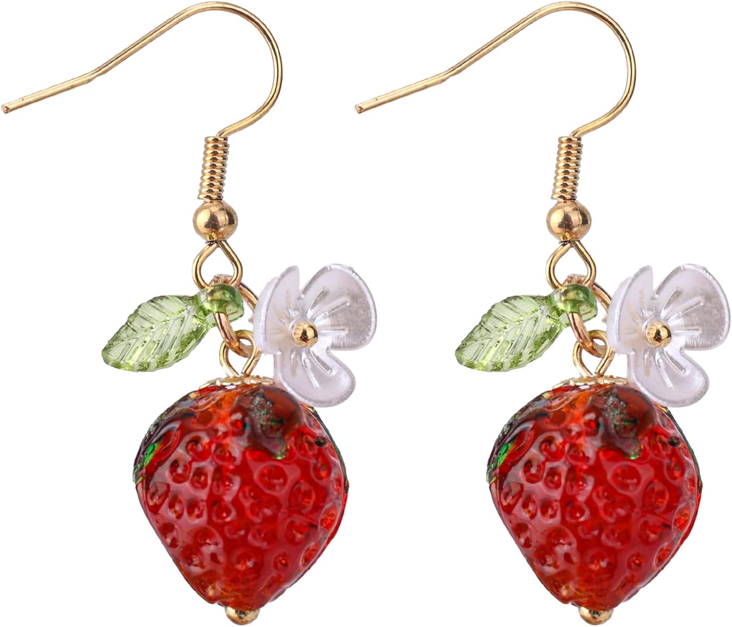 Strawberry Earrings, Glass Bead Strawberry Handmade Drop Earrings for Women Fruit Pendant Studs Cute Summer Gift Jewelry Accessories for Women