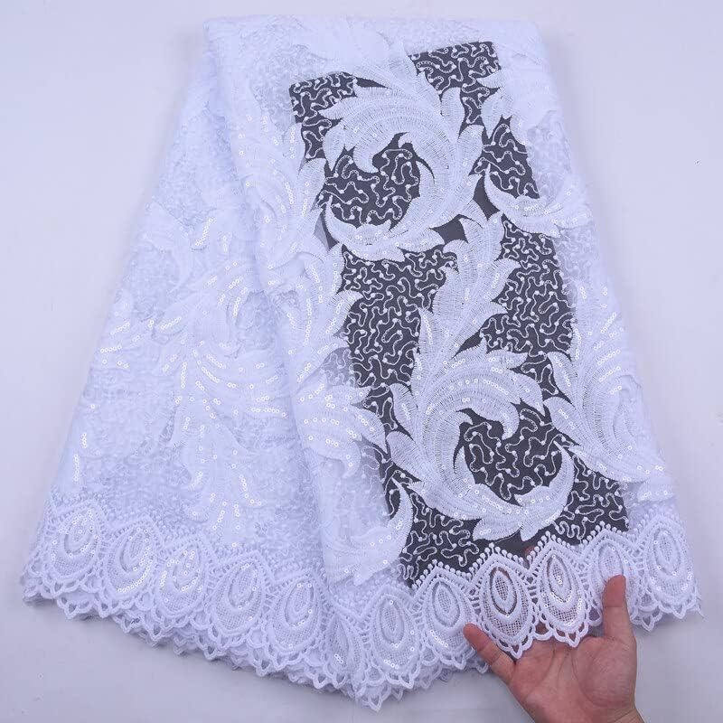 Miniatura 2 de SELCRAFT1 - Cordón de tela de encaje africano de seda de leche con lentejuelas, malla francesa, malla de encaje de Dubái, diseño de tul africano,