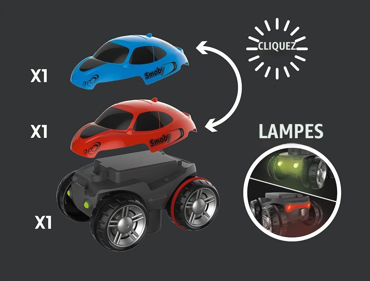 Smoby - FleXtreme - Set Découverte - 4m40 de Circuit de Voiture - 184 Pistes Flexibles et Modulables + 1 Véhicule Effets Lumineux - Piles Incluses - 180902