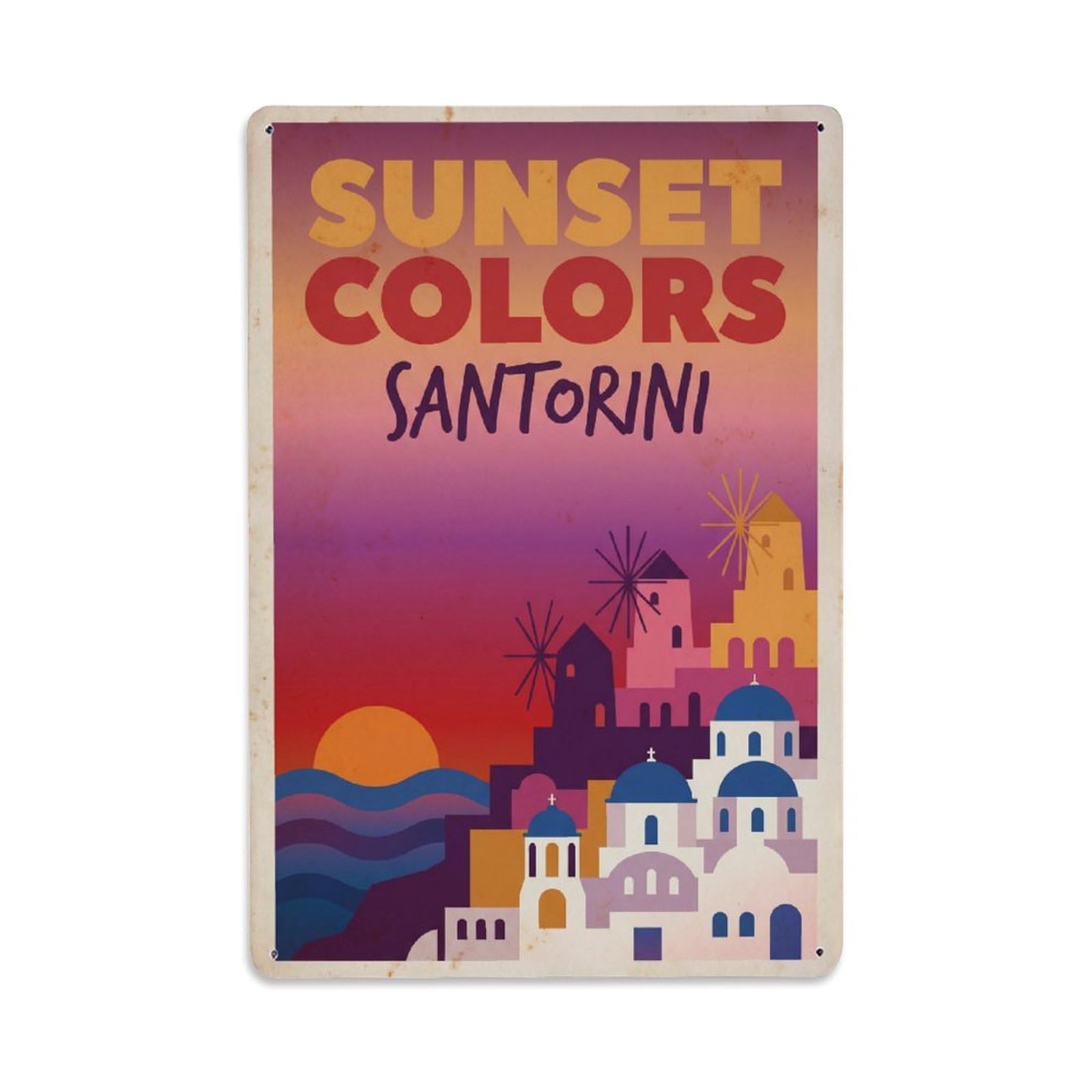 Gead 8X12inch Style Vintage Travel Santorini Sunset Colors Metal Tin Sign