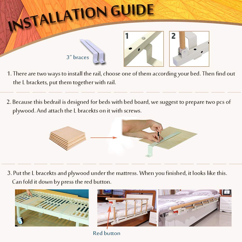 Bed Rails for Elderly Adults Safety Side Assist Rail Slides Under