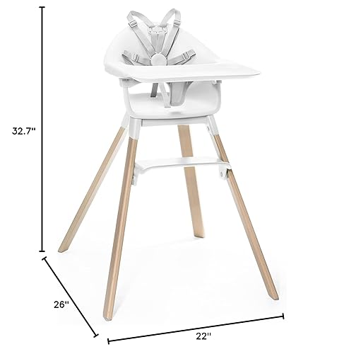 Miniatura 8 de Stokke Clikk Silla alta, color blanco, silla alta todo en uno con bandeja + arnés - ligera, duradera y apta para viajes, ergonómica con Cloud