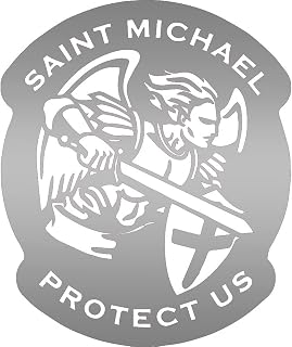 Angel Saint Michael Protect Us (Metallic Silver) (Set Of 2) Premium Waterproof Vinyl Decal Stickers For Laptop Phone Accessory Helmet Car Window Bumper Mug Tuber Cup Door Wall Decoration