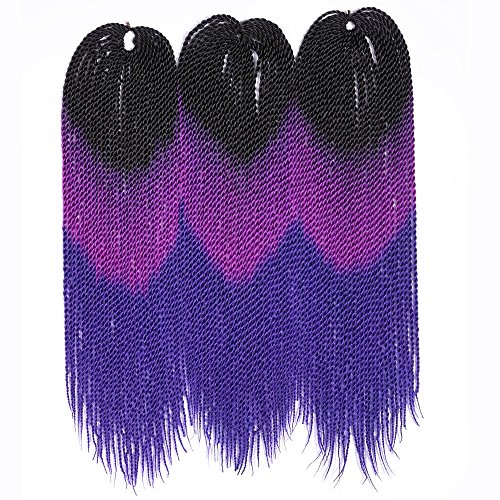 Senegalese Crochet Braids 22inch 3packs/lot Synthetic Mix Ombre Color Twist Braiding Hair Extension 100gram 30strands/pack (1b/purple/blue)