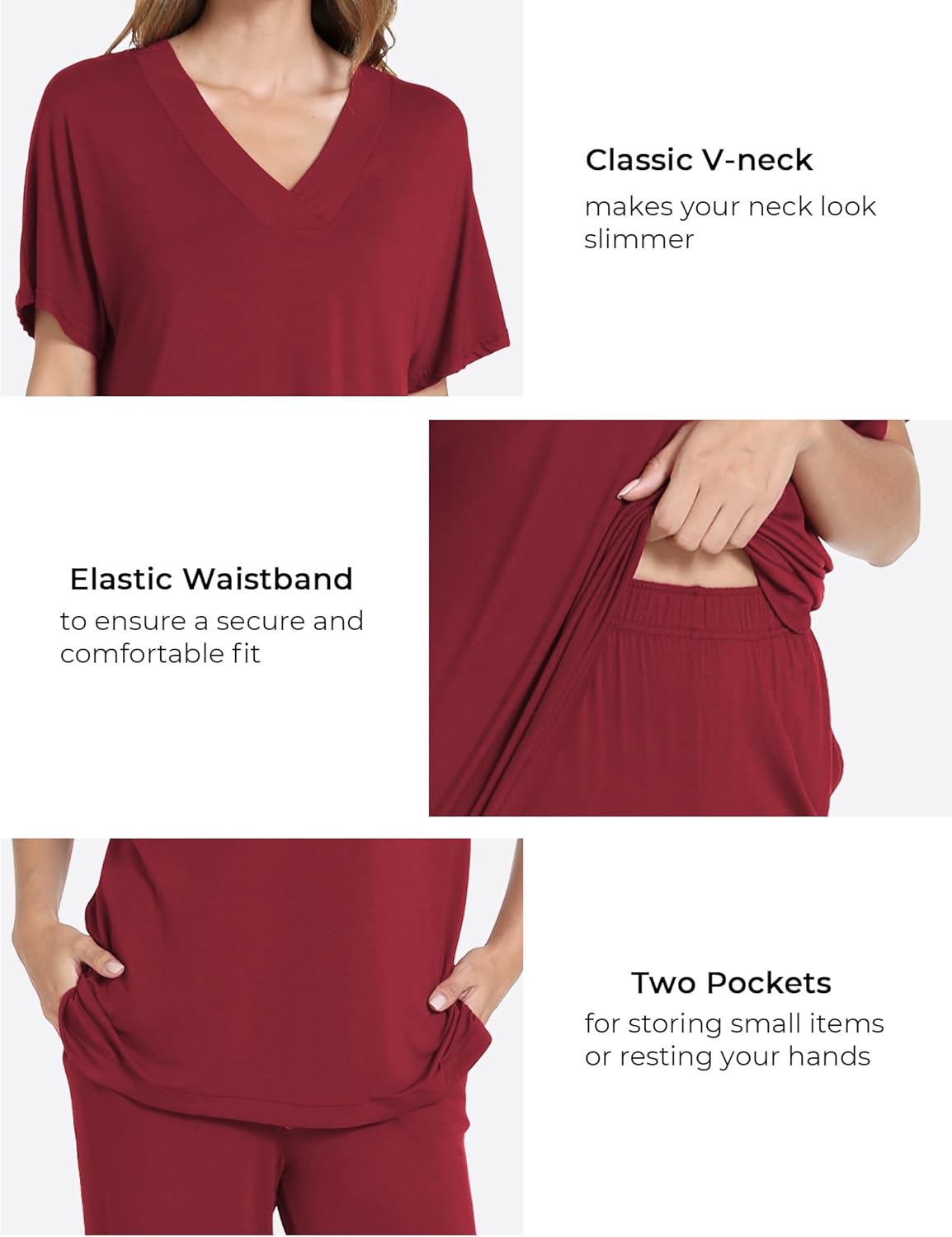 GYS Bamboo Viscose Women's Pajama Sets Short Sleeve V-Neck Sleep Set with Pockets - Image 5