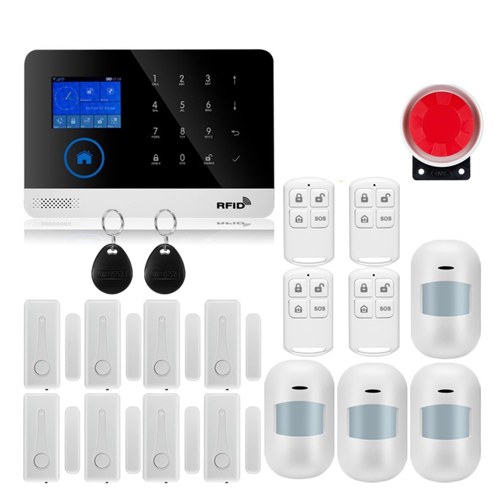 Sin Cuotas Mensuales De alarma Pantalla táctil GSM GPRS Seguridad antirrobo for el hogar con sensor de movimiento PIR Detector gas y humo(W2B8)