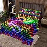 feelingyou Rainbow Dragon Tagesdecke 220×240 cm, Abstrakte Kunst Glänzender Cartoon Animal Print Tagesdecke für Kinder Erwachsene, Bunte Scharfe Tierschuppen Gesteppt mit 2 Kissenbezügen