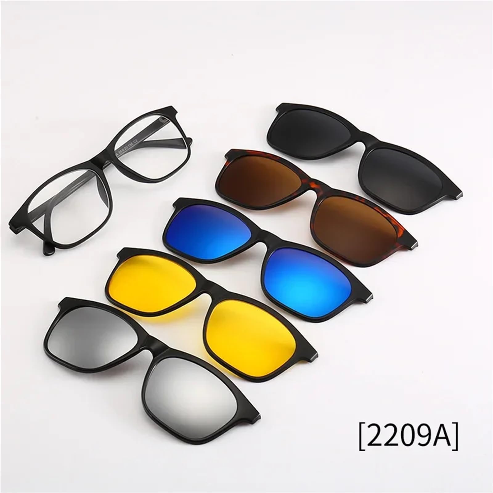 6-in-1-Brillengestell for Herren und Damen mit 5 Stück polarisierten Sonnenbrillen for Aufstecken, magnetischen Brillen for Fahren