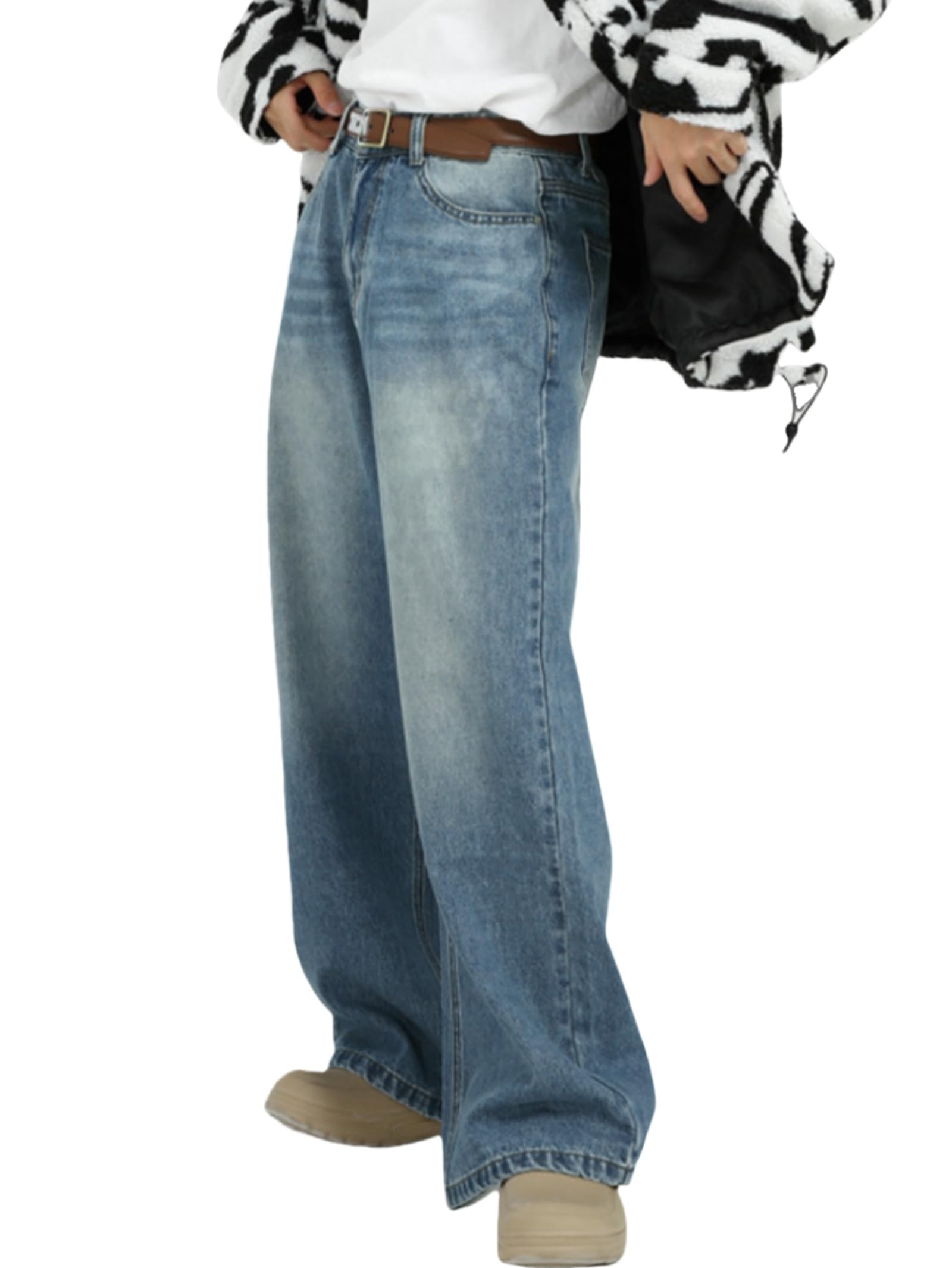 EMMIOL Baggy Jeans Men,y2k Jeans Cargo Design Wide Leg Loose Fit,Mens Denim Pants Vintage Skater Streetwear Relaxed