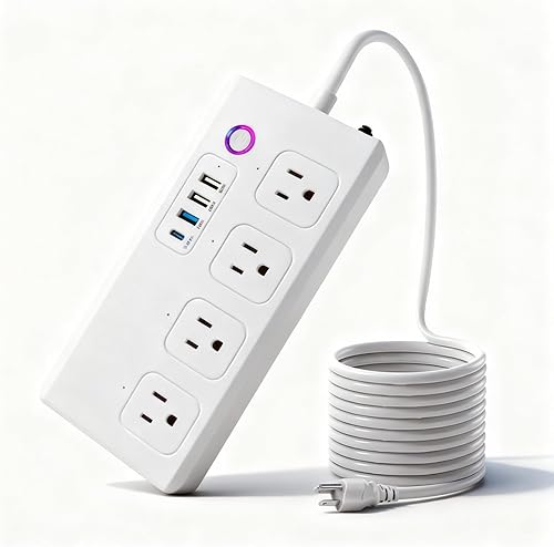Regleta de alimentación WiFi inteligente, cable de extensión con 4 salidas de CA controladas individualmente y 4 puertos USB (3USB A+1USB C),