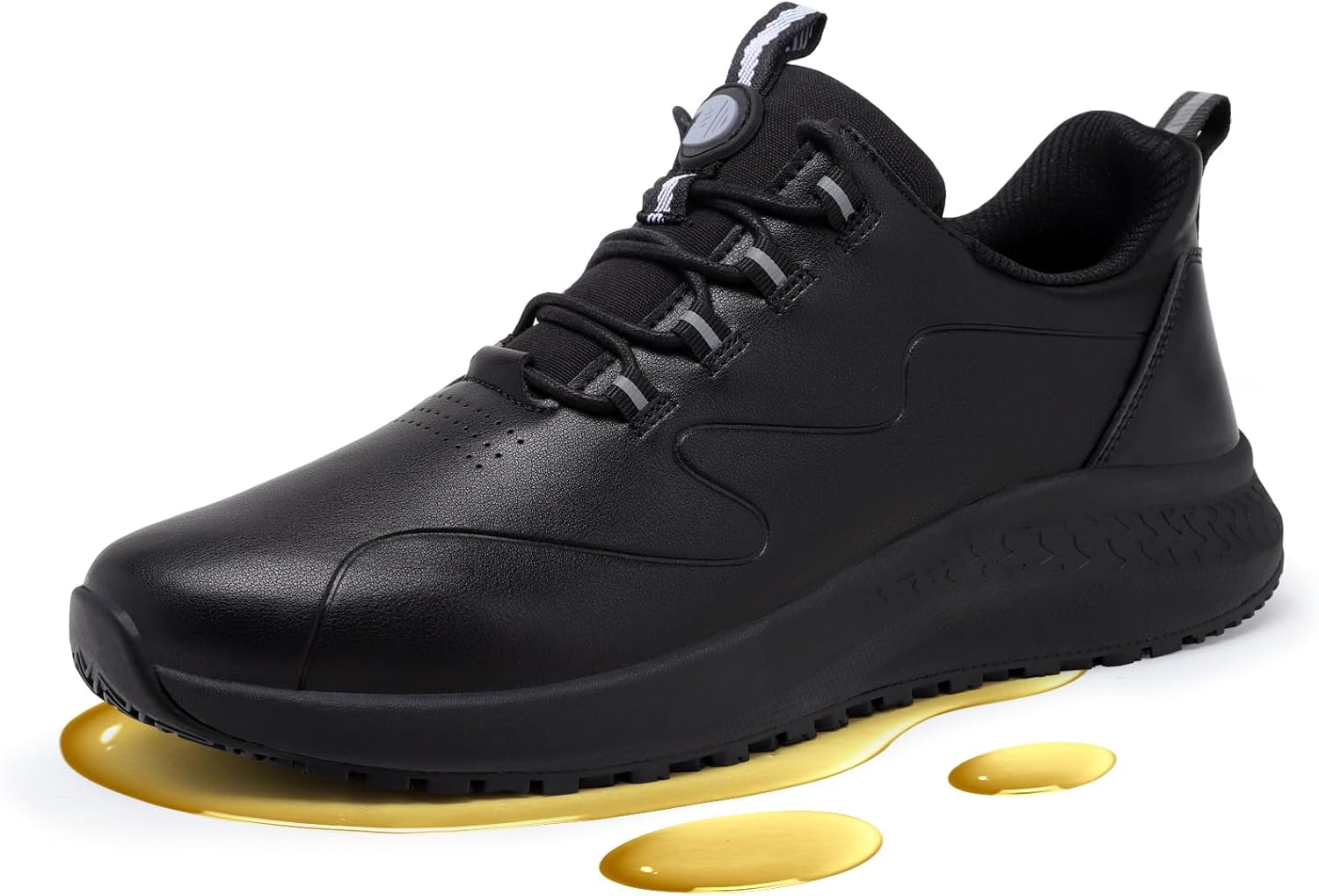 Black Non Slip Work Shoes Women - Waterproof Leather Comfort