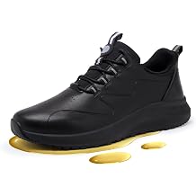 Non Slip Work Shoes for Men Slip on Waterproof Kitchen Chef Restaurant Walking Sneakers Comfortable Food Service Working Footwear Leather Nursing Shoe