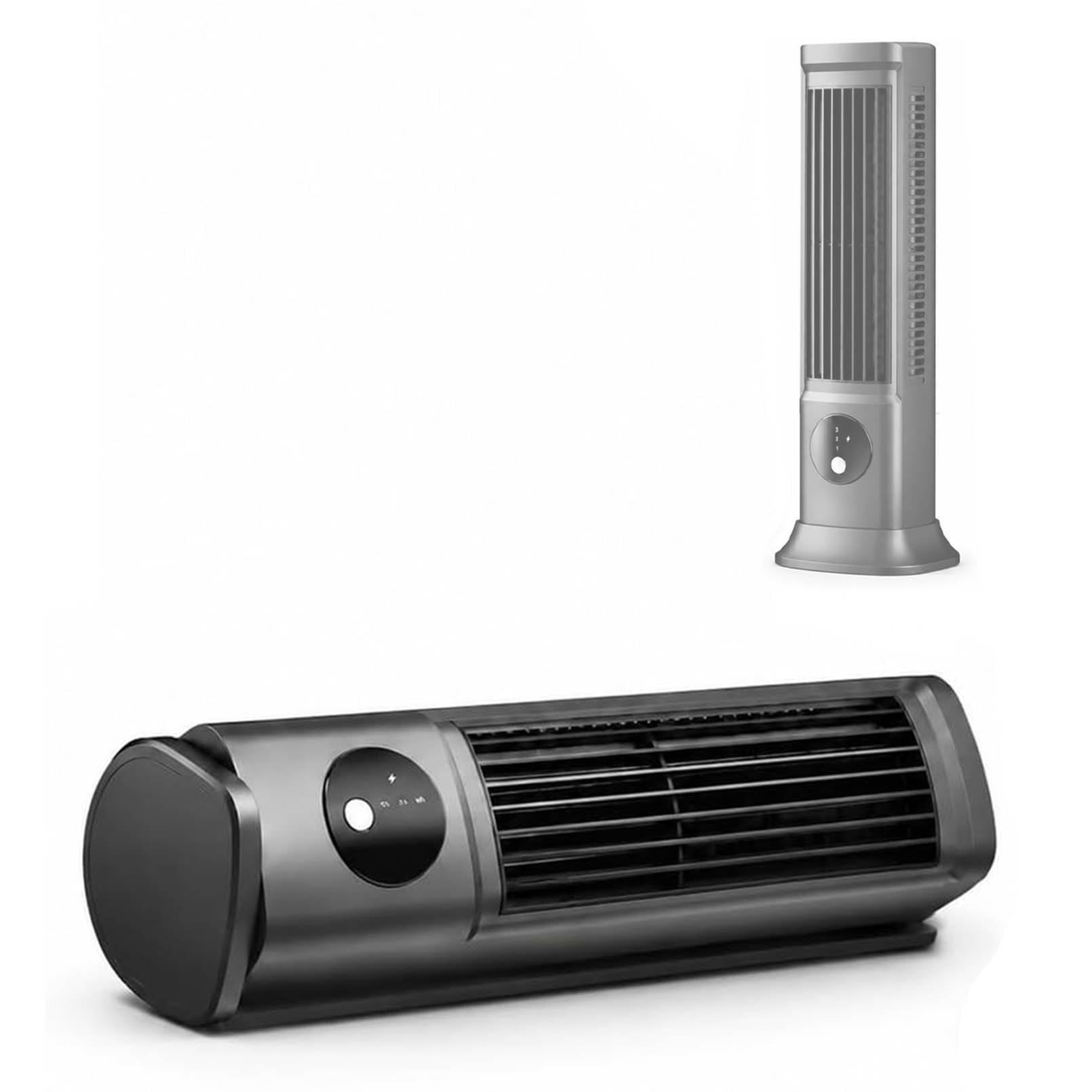 Ventilador de torre de escritorio, ventilador de mesa compacto de 10 pulgadas con 3 velocidades, oscilación 3D, base ajustable, ventilador silencioso sin aspas para dormitorio, oficina, color negro