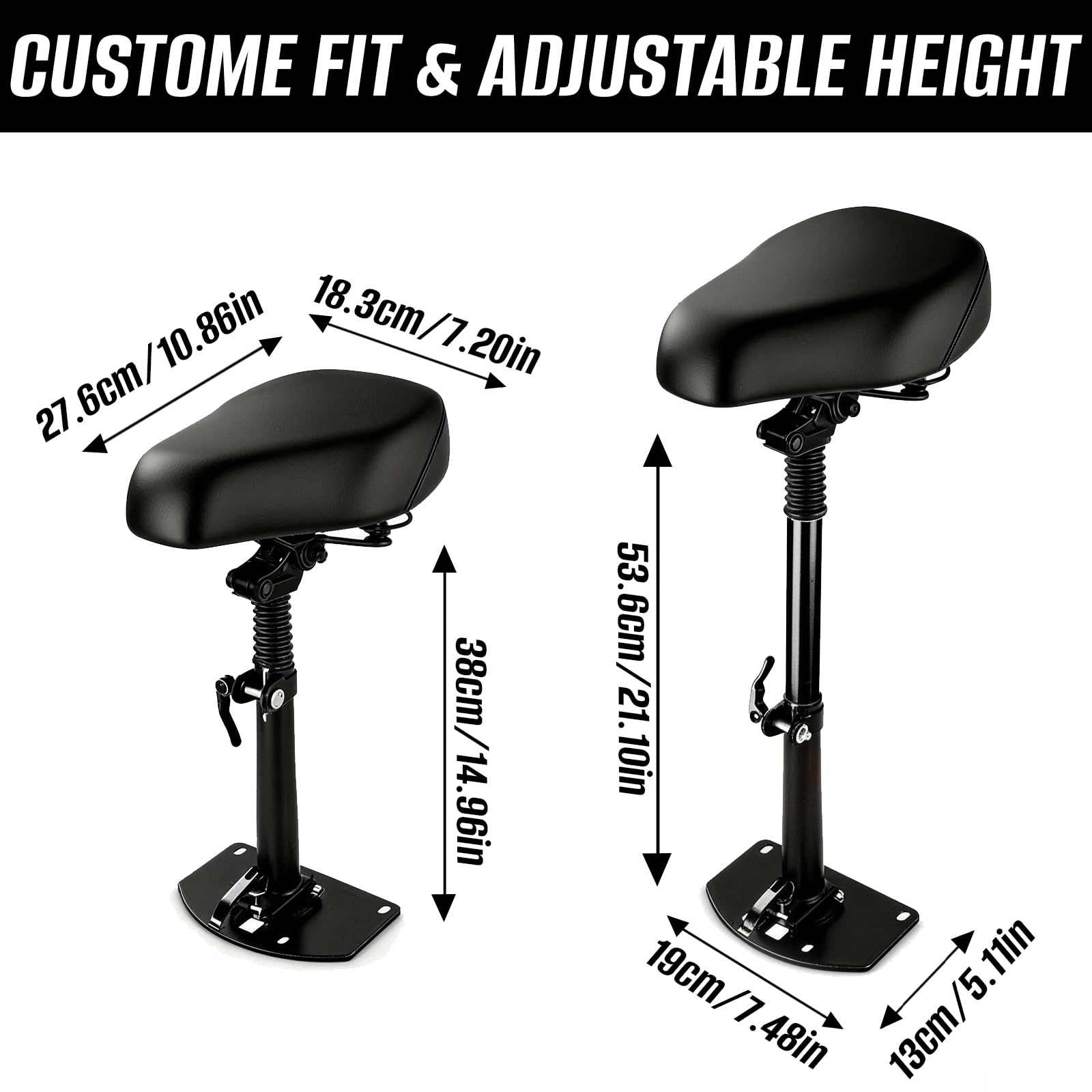 Siège de trottinette électrique, hauteur réglable de 40 à 55 cm, avec coussin d'assise absorbant les chocs et bandoulière portable